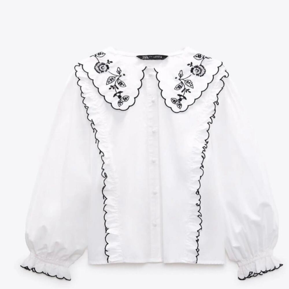 Zara Embroidered Poplin Top Size Small - Picture 2 of 6